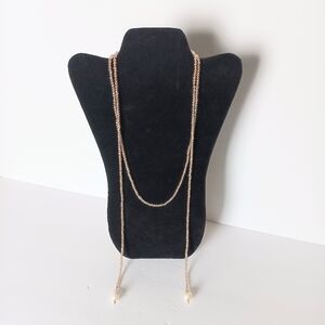 Elegant Women Faceted Champagne Crystal Baroque Pearl Lariat Necklace